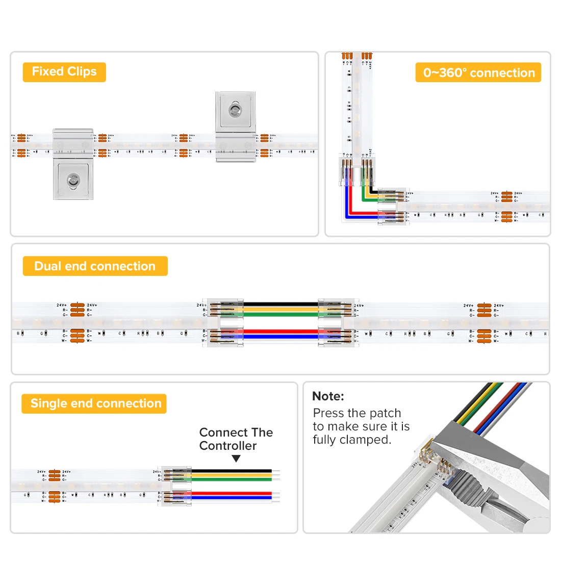 FCOB RGBCCT LED Light Strip 6 Pin 12mm DC24V 960 LEDs RGB CW WW FOB Flexible COB Linear Lights High Density RA90 Dimmable Strip