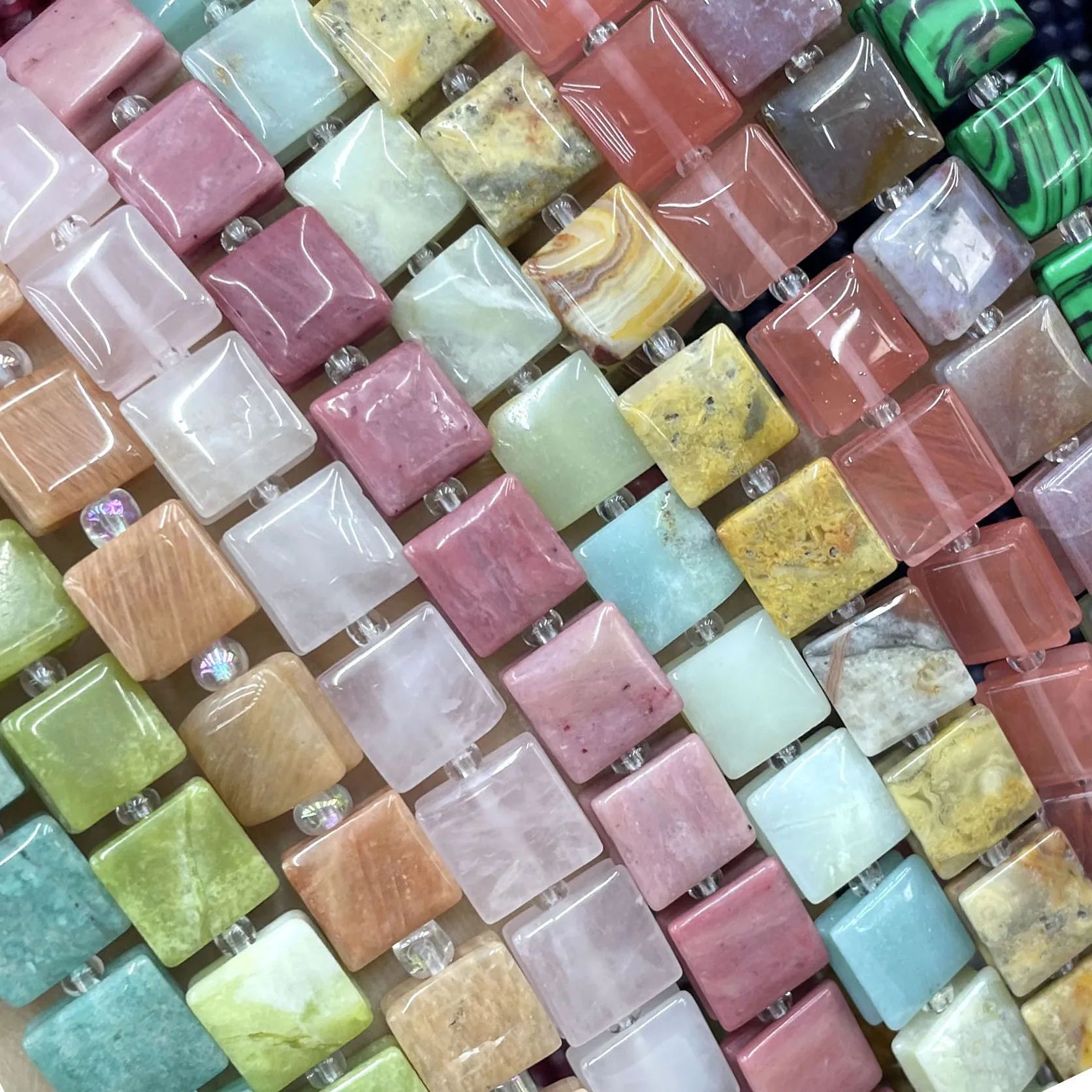 yZ[zNatural Stone Flat Cube Tiger Eye Jaspers Quartz Aventurine Loose Spacer Beads For Jewelry Making Diy Bracelet Accessories 7.5'