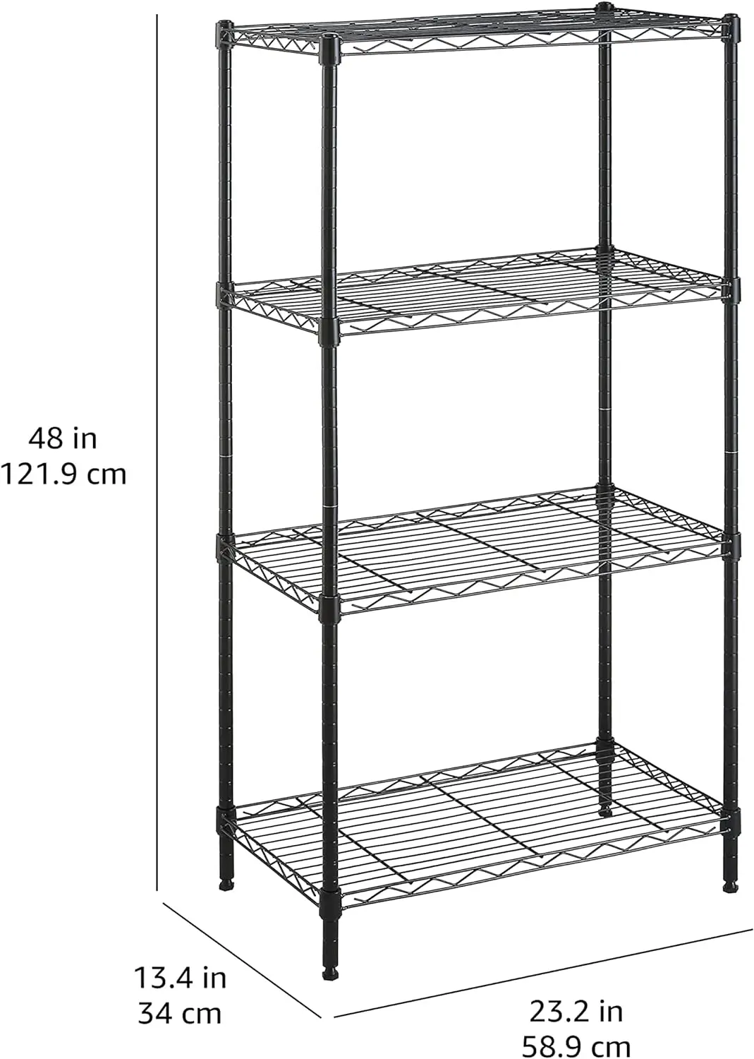 

4-Shelf Narrow Adjustable Storage Shelving Unit, 200 Pound Loading Capacity Per Shelf,13.4"D X 23.2"W X 48"H, Black