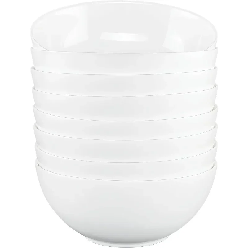 

Tempered Glass White Cereal Bowls, 34 OZ Round Dish Set, Microwave & Dishwasher Safe Glass Bowl Set