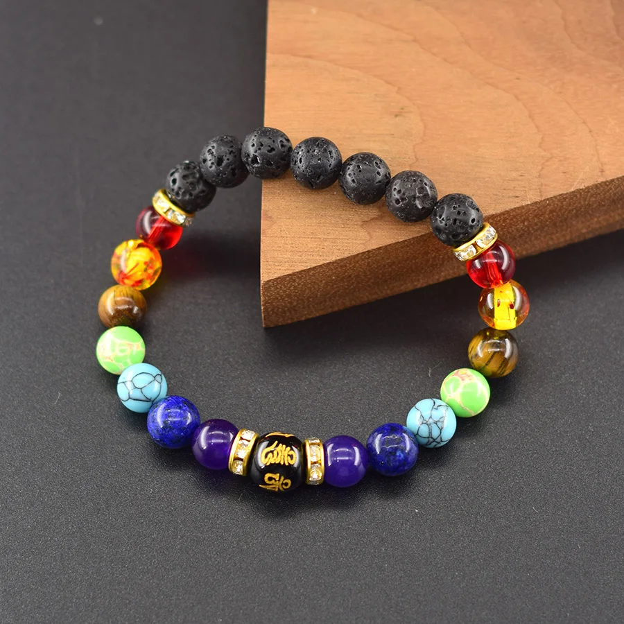 Pulsera de 7 Chakras para hombres y mujeres, joyería curativa de cristal Natural para la ansiedad, pulsera de meditación de Yoga con Mandala, pulsera de 7 colores de arcoíris