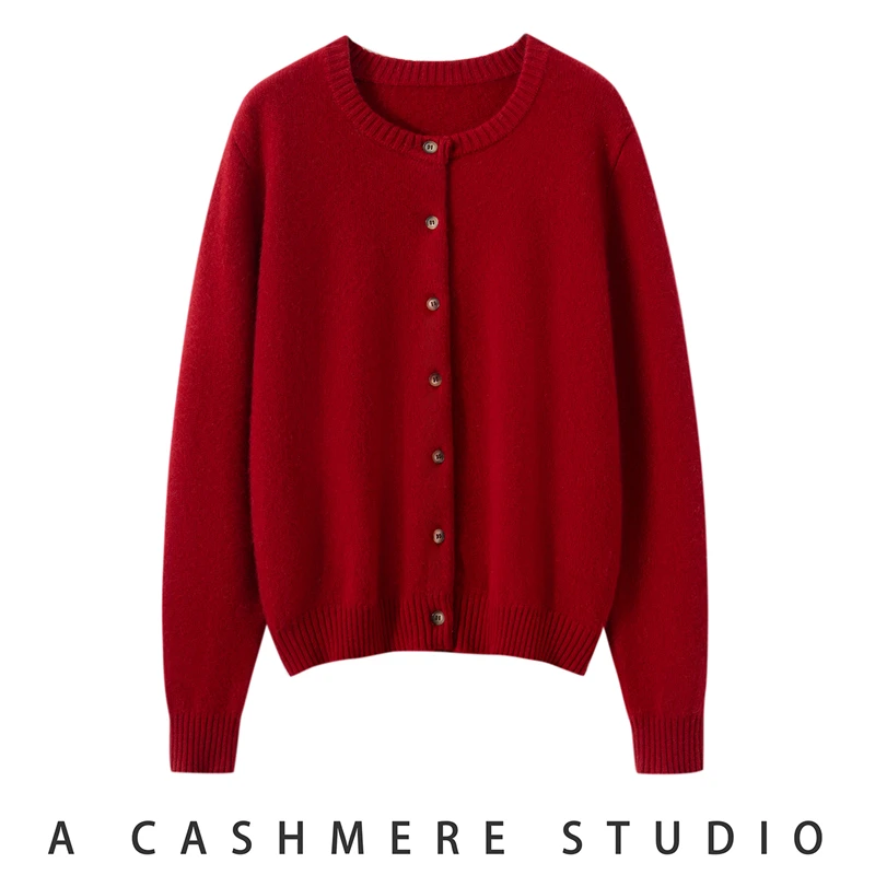 

Кардиган из 100% чистого кашемира, вязаный, женский, с круглым вырезом, универсальный цвет, свитер-пальто, осенне-зимняя новинка