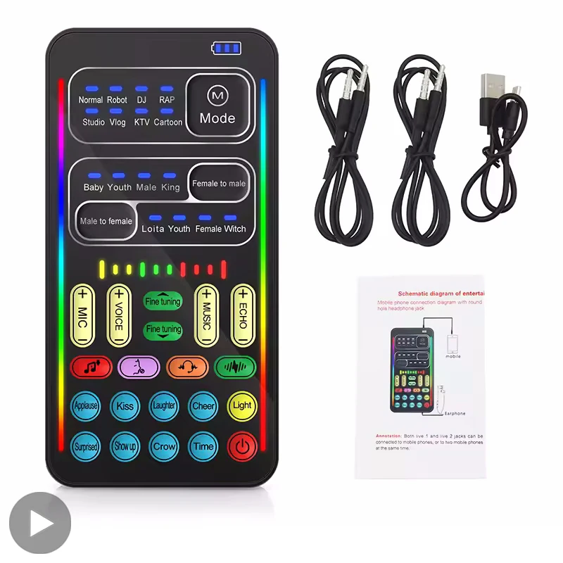 Voice Changer Microphone Bluetooth Mic Wireless For iPhone Android Mobile Cell Phone PC Mini Live Sound Card Mixer Recorder Kit