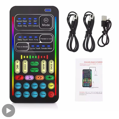 Micrófono cambiador de voz, micrófono Bluetooth inalámbrico para iPhone, Android, teléfono móvil, PC, Mini tarjeta de sonido en vivo, Kit de grabadora mezcladora