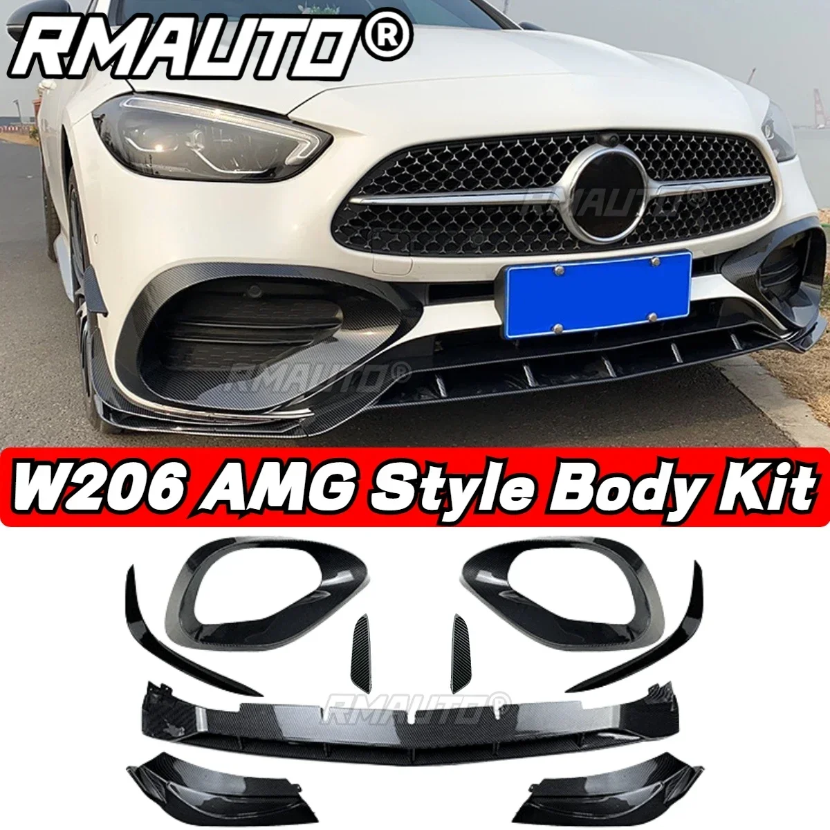 

Carbon Fiber W206 AMG Style Front Bumper Lip Spoiler Splitter Blade Canards Apron For Mercedes Benz W206 2022+ Exterior Part