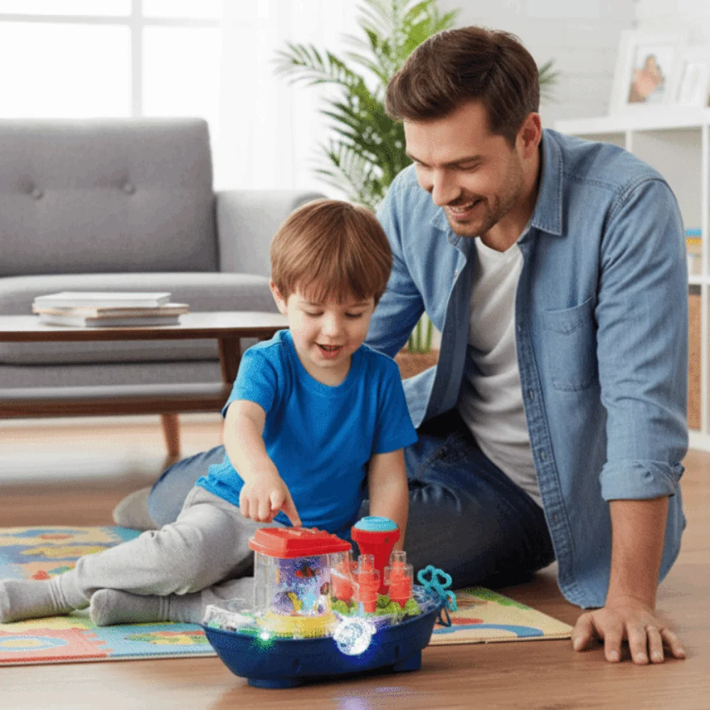 Baby Educatief Speelgoed Plastic Transparante Uitrusting Mechanische Auto Geluid Licht Elektrische Bewegende Boot Muzikaal Schip Cadeau