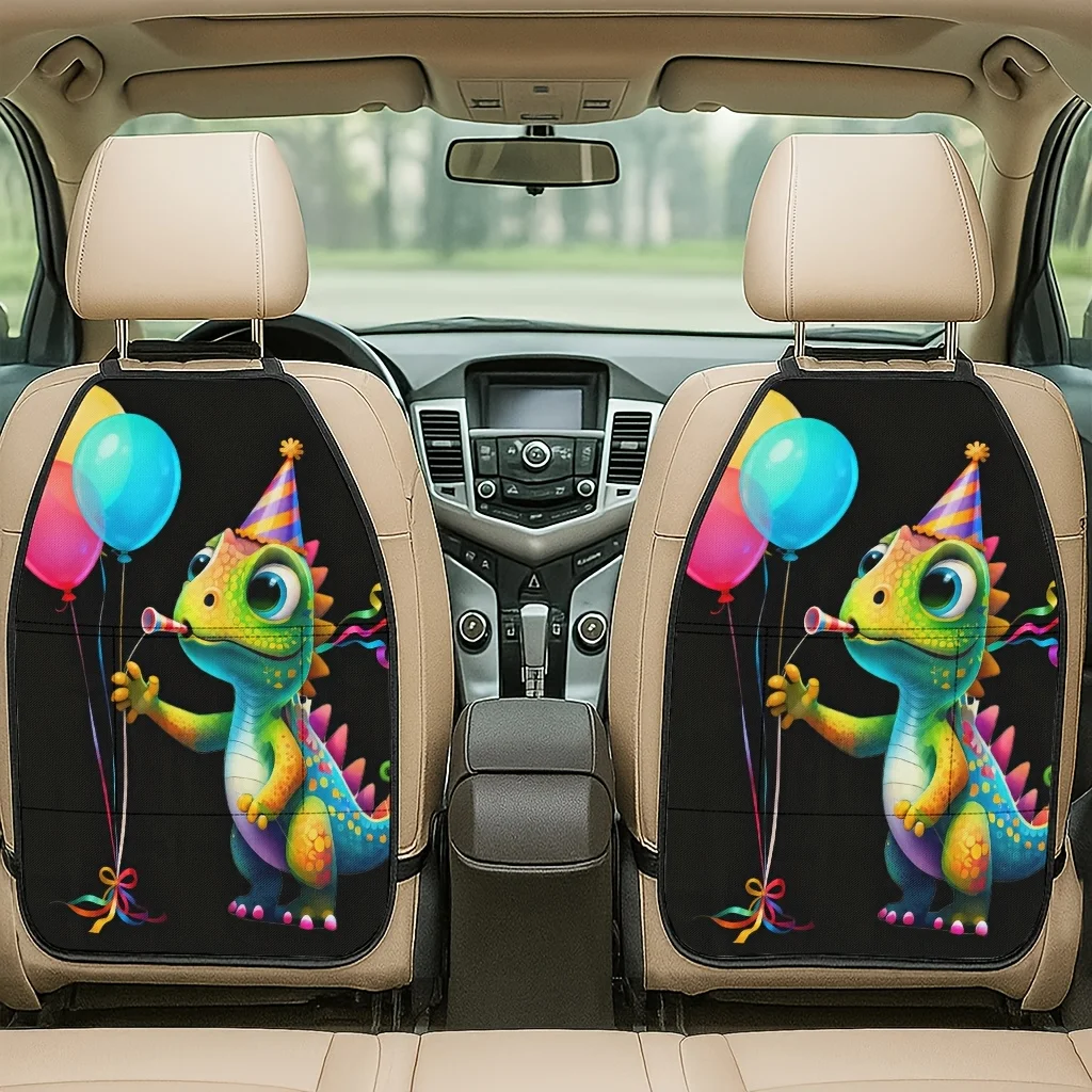 2pcs 2D Printed Car Seat Back Protector Pads Cute Dinosaur Trumpet Balloon Party Theme Pattern Printed Car Seat Back Protector P