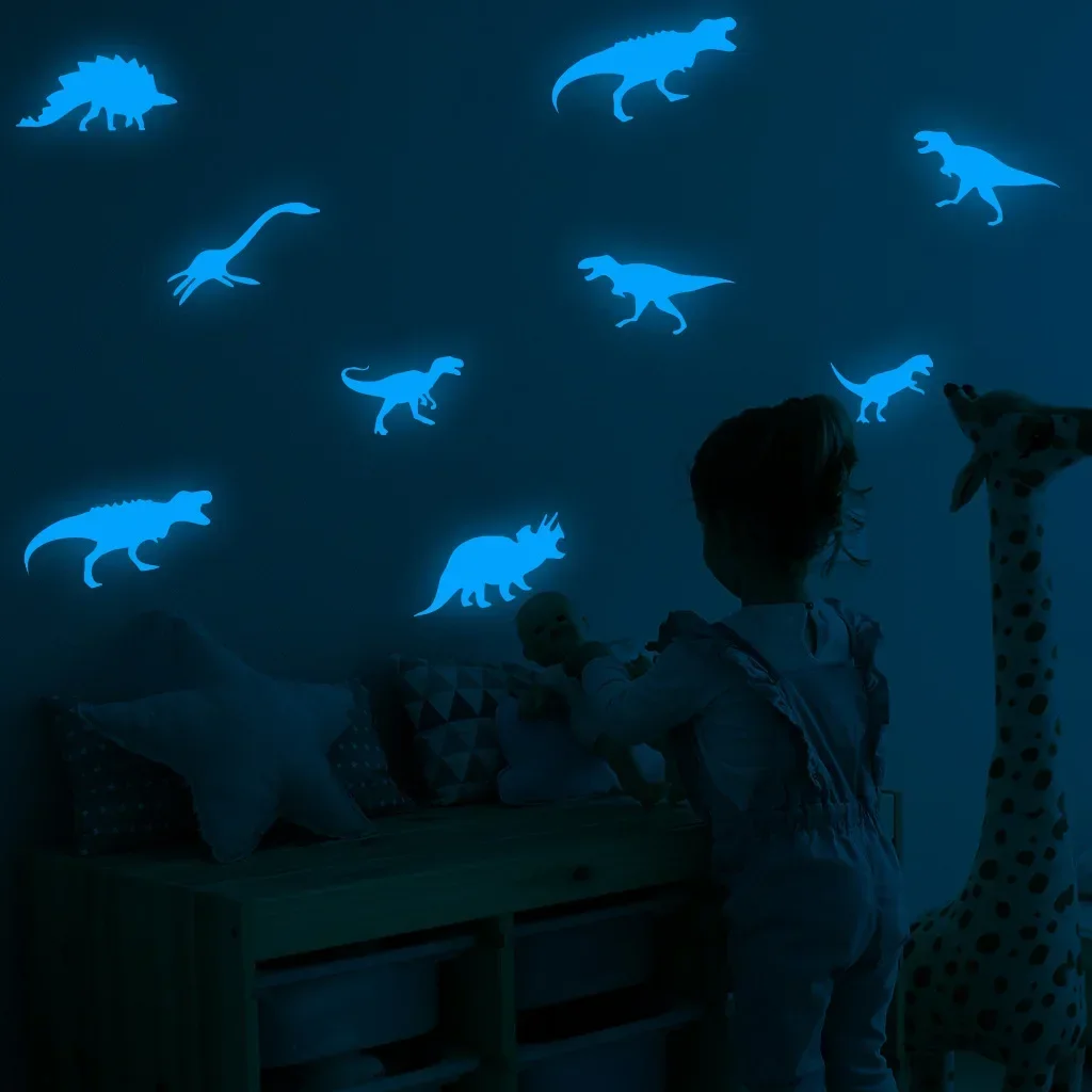 Luminous Blue Green Light Dinosaur Wall Stickers Glow In The Dark Baby Room Nursery Bedroom Home Decor PVC Fluorescent Stickers
