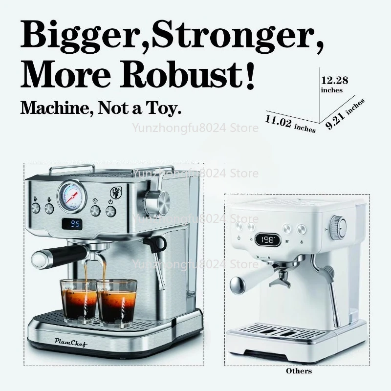 Professional Compact 20bar Coffee Maker Home Coffee Maker Milk Foamer Steam Bar Pressure Gauge 60oz Water Machine