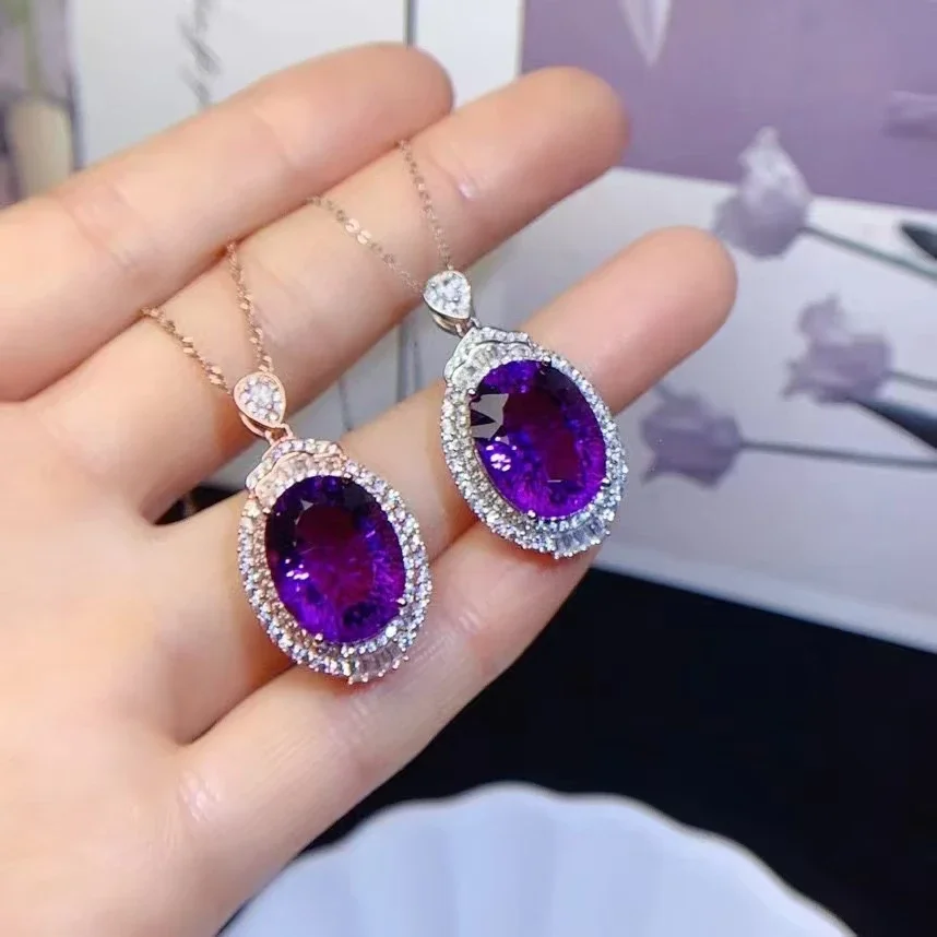 

VVS Grade Natural Amethyst Necklace Pendant Luxury Amethyst Pendant for Party 10mm*12mm 925 Silver Ewelry Gift for Woman