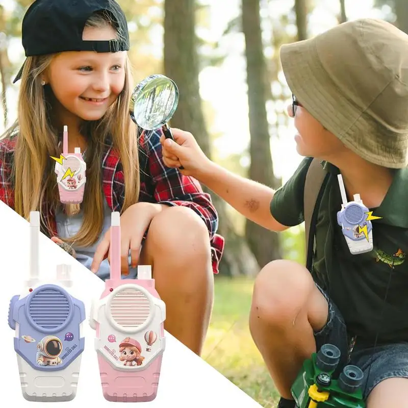 Crianças walkie talkies brinquedos para meninos 2 pacote de jogos de acampamento ao ar livre brinquedo de longo alcance ao ar livre quintal brinquedo com cordão para crianças adultos