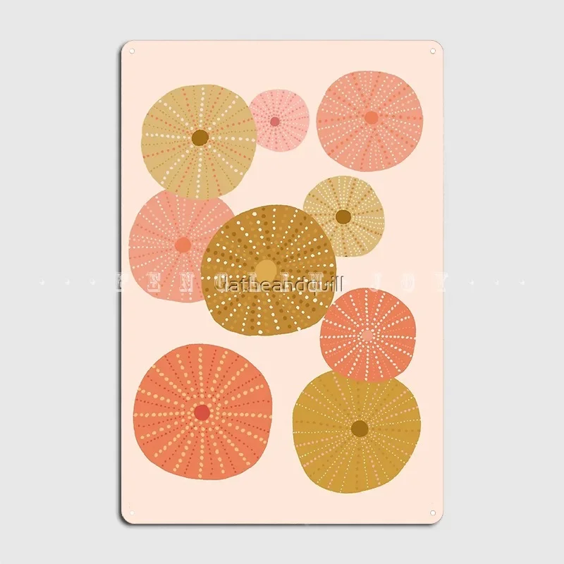 Sea Urchins In Gold + Coral Metal Plaque Poster Cinema Kitchen Pub Garage Custom Plates Tin Sign Poster