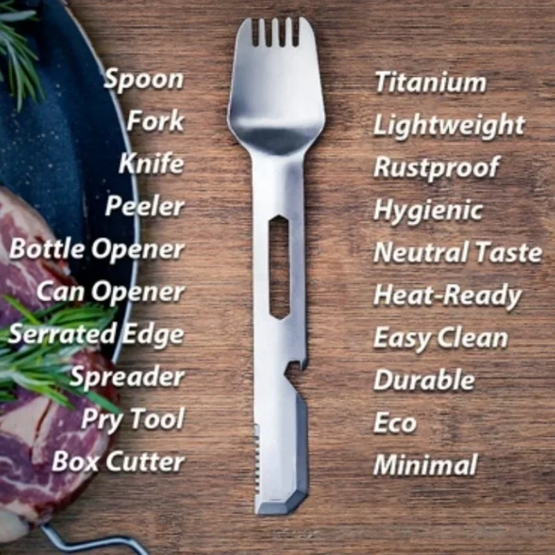10 in 1 Titanium Fork Spoon Knife Set Portable Ultralight Outdoor Picnic Tableware for Camping Hiking Travel Kitchen Dinnerware