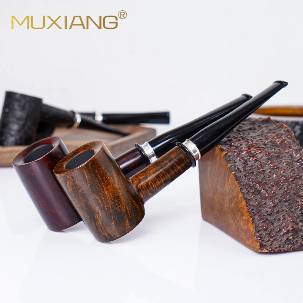 

MUXIANG Popeye Pipe Straight Hammer Tobacco Pipe 9mm Filtration Handmade Briarwood Pipe With Decorative Ring for Father's Gift