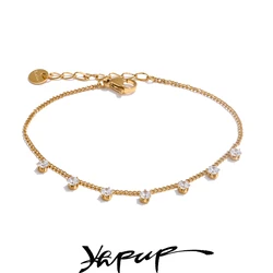 Yhpup Popular Stainless Steel Cubic Zirconia Chain Bracelet Bangle Gold Silver Color 18K PVD Plated Fashion Chic Jewelry