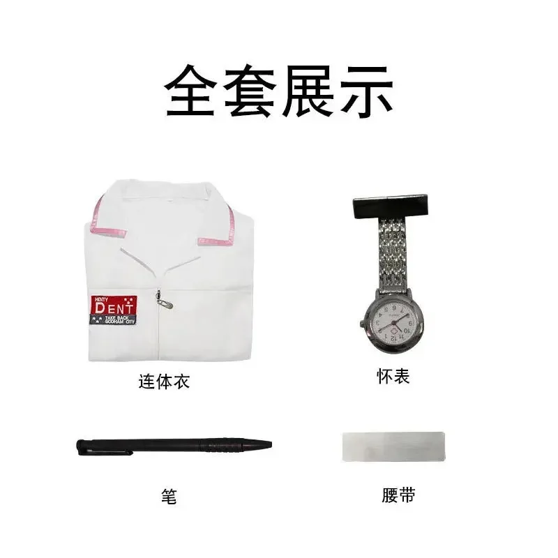 فستان رعب مخيف من فيلم Arkham Dark Knight Clown Joker Nurse مع إكسسوارات الساعة زي للحفلات للرجال والنساء