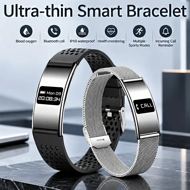 Health Bracelet Fitness Tracker Heart Rate SpO2 Sleep Monitor Call Reminder IPX8 Waterproof Sports Modes Women Men Smart Band