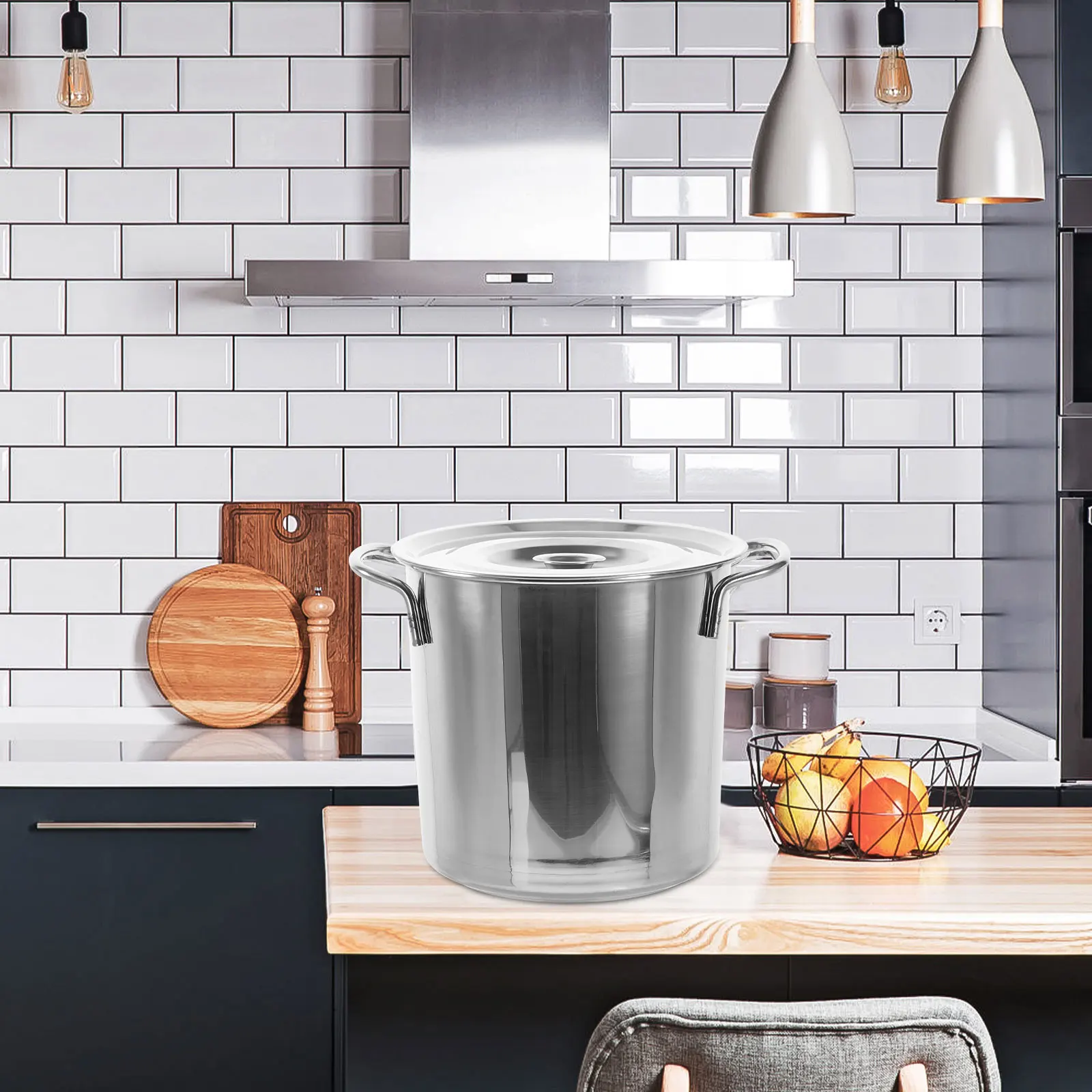 

Stainless Steel Soup Bucket Large Capacity Stock Pot for Stewing Soup Porridge Rice Brine Conductive Heat Flat Bottom Kitchen