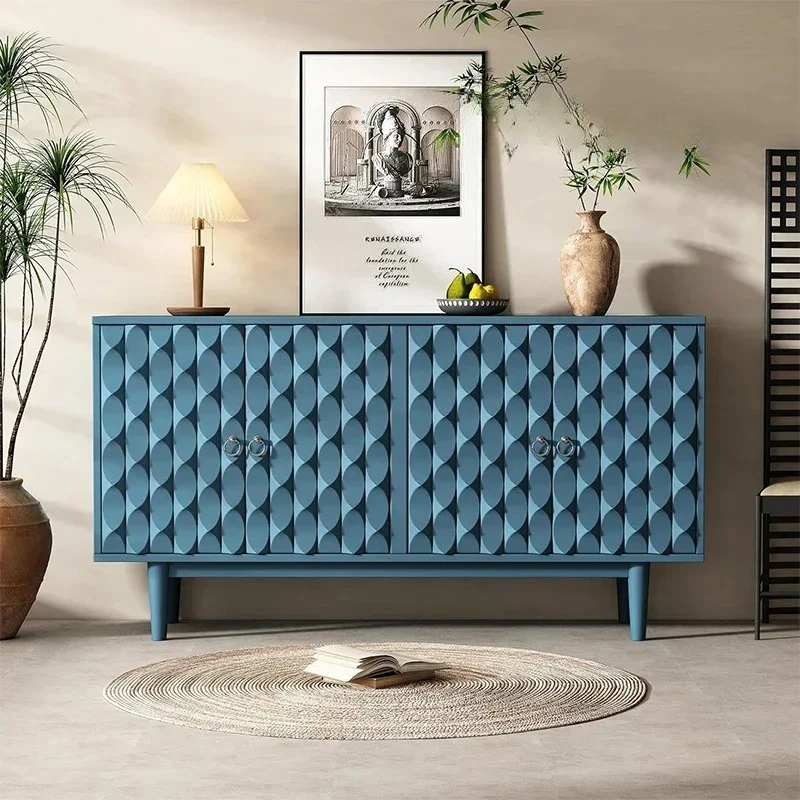 Light Luxury Blue Solid Wood Porch Cabinet  Concave Living Room Locker Dining Side Cabinet Customization