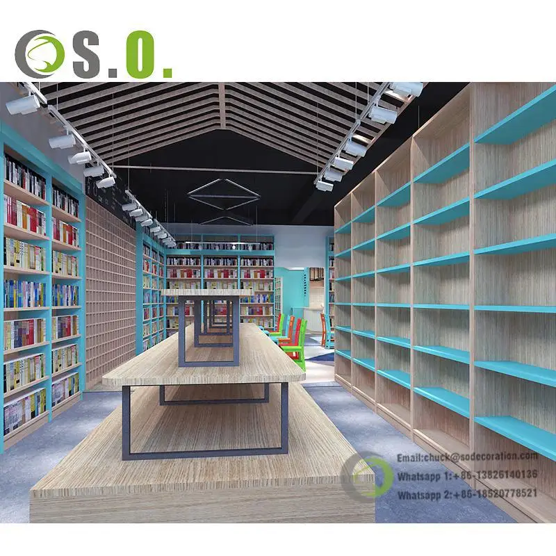 

Library Daycare Furniture Kids Reading Bookshelf Table and Chair Set Wooden Library Bookcase