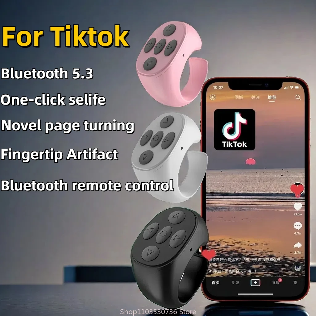 

2024 New Wireless Bluetooth Mobile Selfie Lazy Artifac Photo Turn Page Controller Tiktok Remote Control Ring Controller