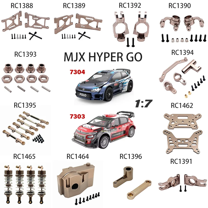 Componente de dirección de metal mejorado: brazo oscilante, copa de dirección y amortiguador para piezas de coche RC MJX Hyper GO 7303 7304 1/7 Citroën