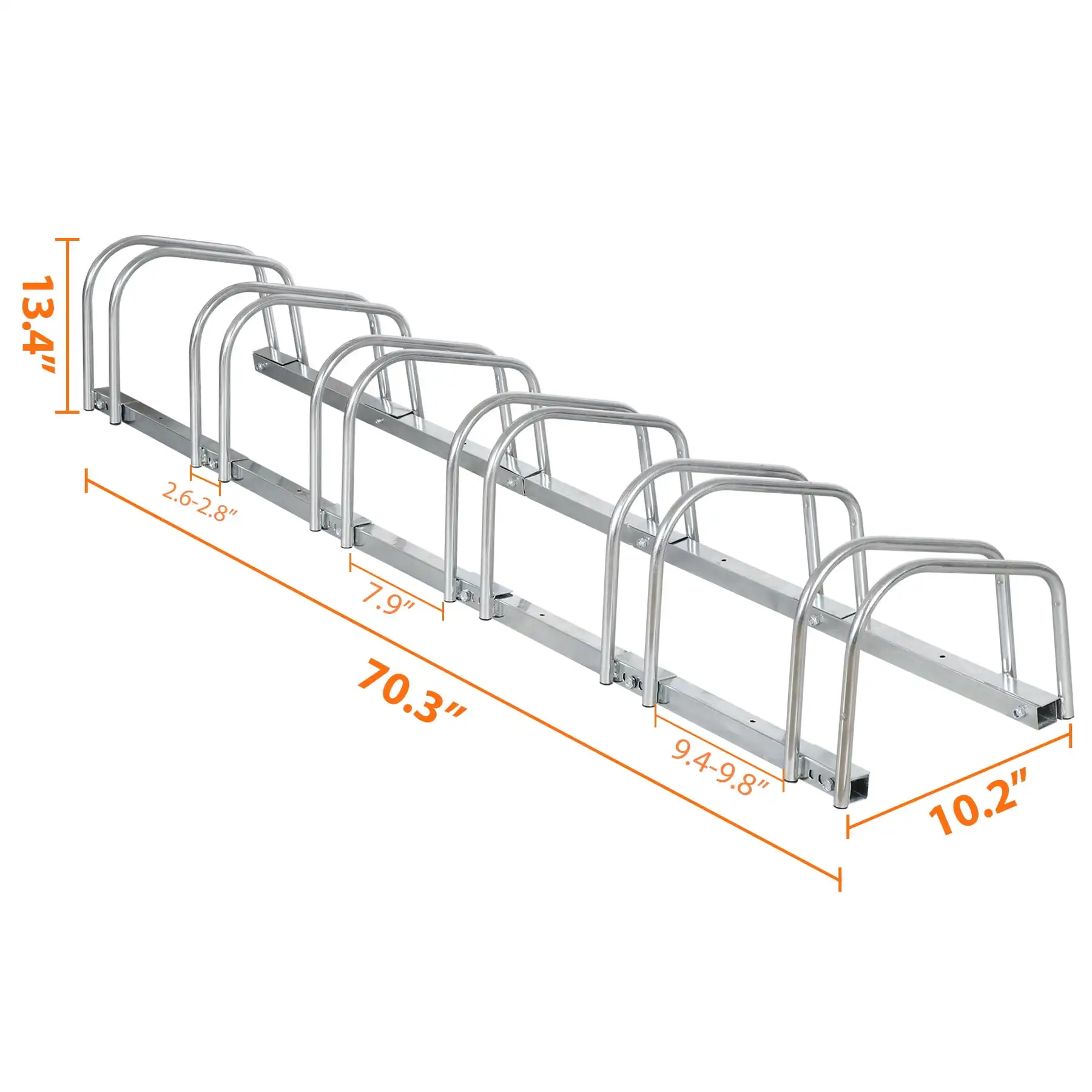 

Silver Adjustable Floor Bicycle Rack, 6 Bikes Parking Stand for Garage Outdoor Use