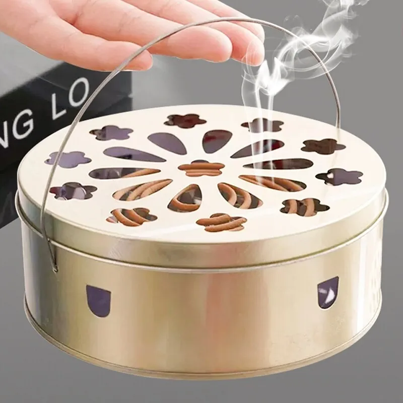 Metal Mosquito Coil Holder With Cover, Portable Anti‑Scald Incense Burner Tray with Handle for Home Indoor Outdoor Use