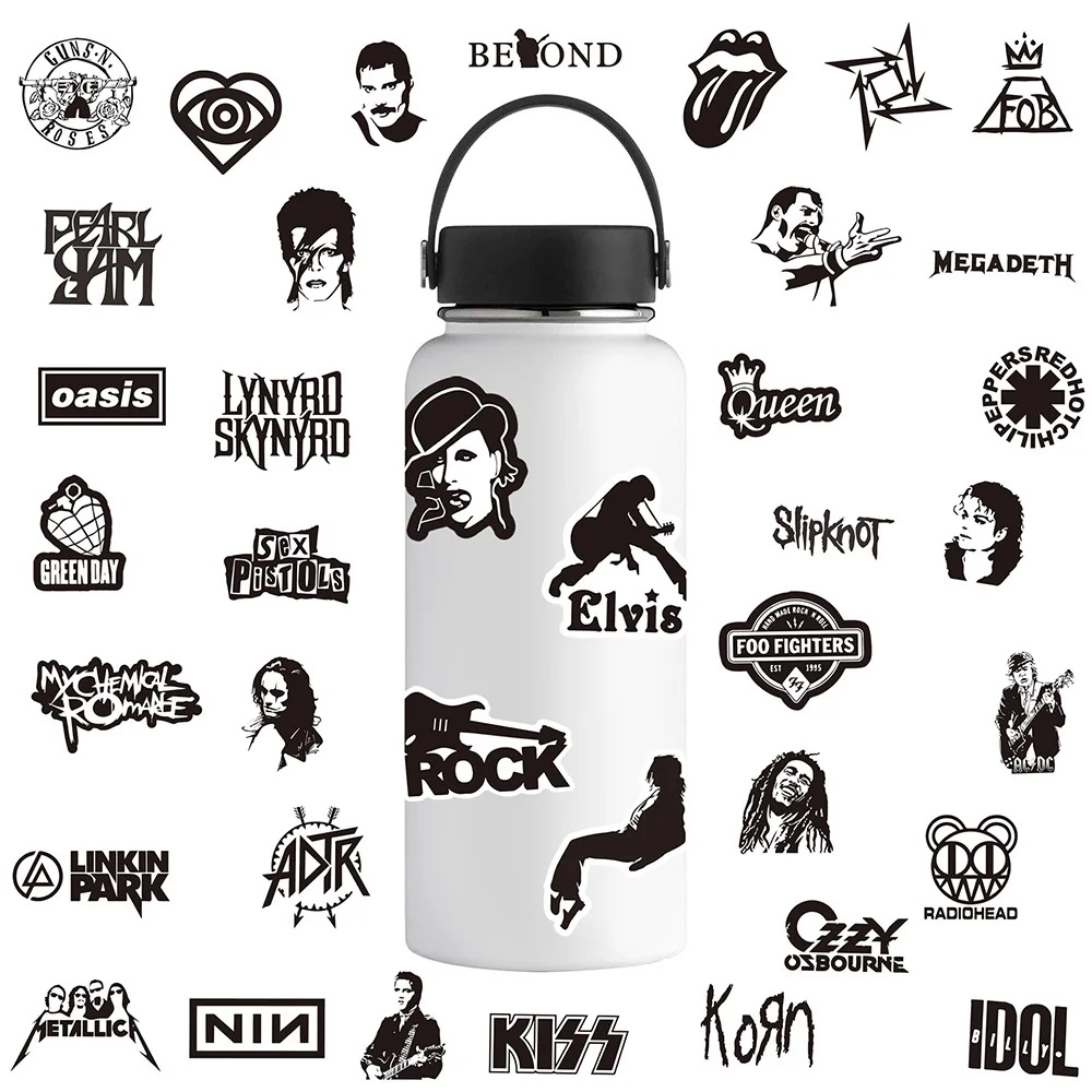 10/30/50pcs Classic Rock Band Black White Graffiti Stickers DIY Waterproof Computer Notebook Graffiti Cool Decal Sticker Kid Toy