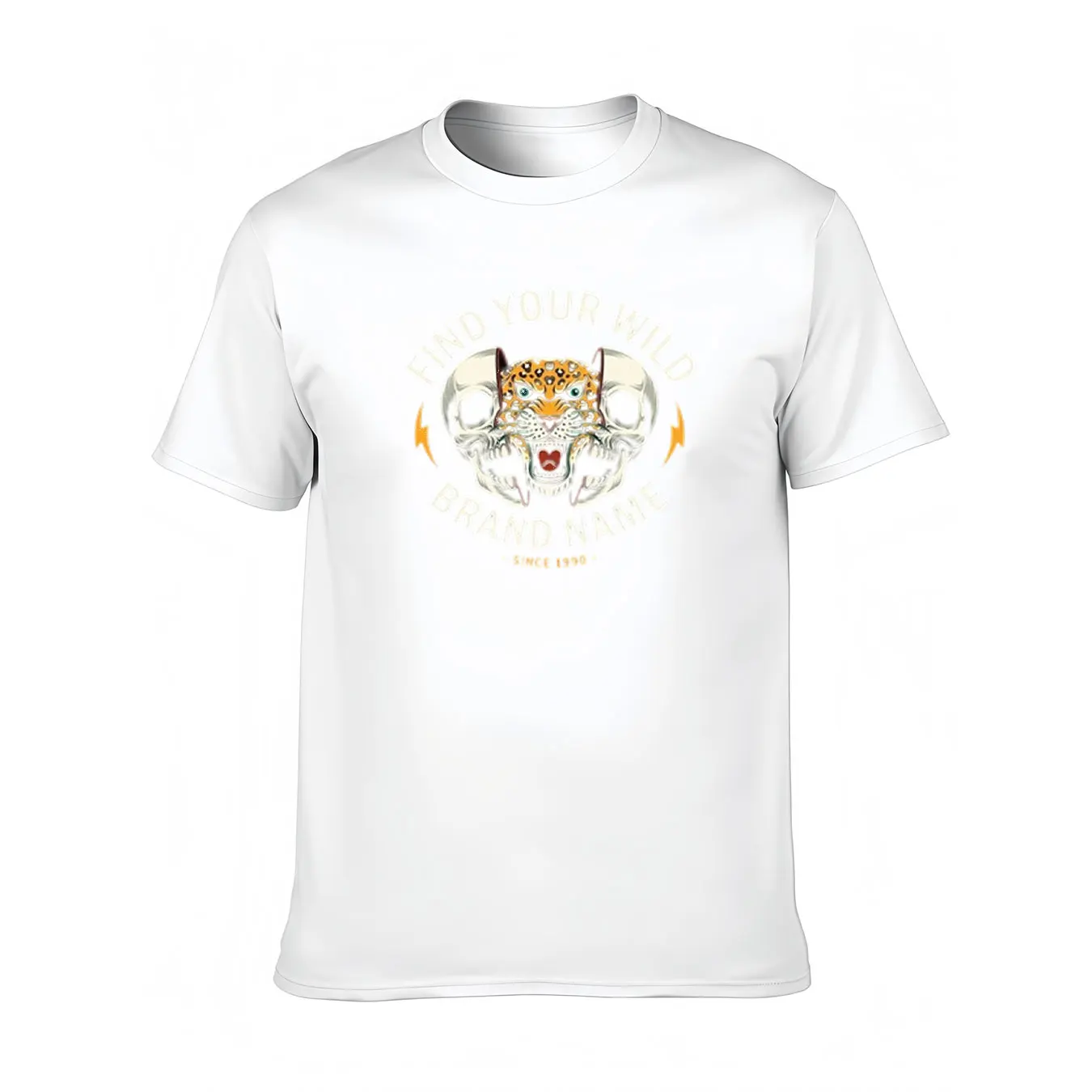 

Men's Pure Cotton Tee With Find Your Wild Leopard Skull Print, Soft Crew Neck Shirt For Outdoor, Christmas Gift