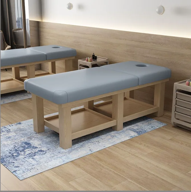 Massage Table with Wooden Frame, Beauty Salon Bed with High-Density Sponge, Commercial Wooden Spa Bed for Salon and Hotel