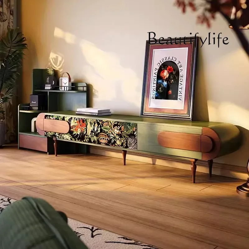 

N36 French small apartment living room household new solid wood floor TV cabinet storage integrated side cabinet