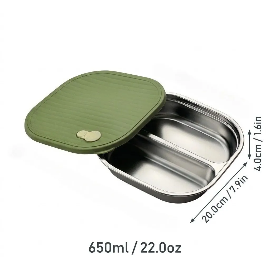 Magnetronbestendige 304 roestvrijstalen schaal met deksel, portiecontrole, verdeelde voedselbak, volwassen dieetbord, keukengerei, servies