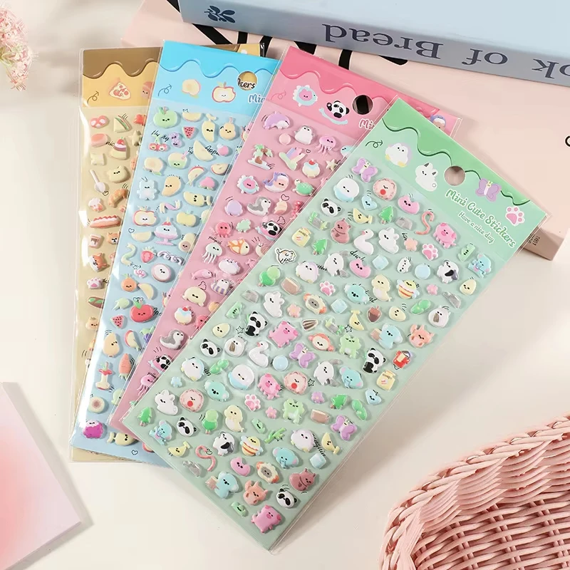 4pcs Ins Bubble Cartoon Korean Version Three-dimensional Stickers Fruit Animal Bread Hand Account DIY Diary Decoration Stickers