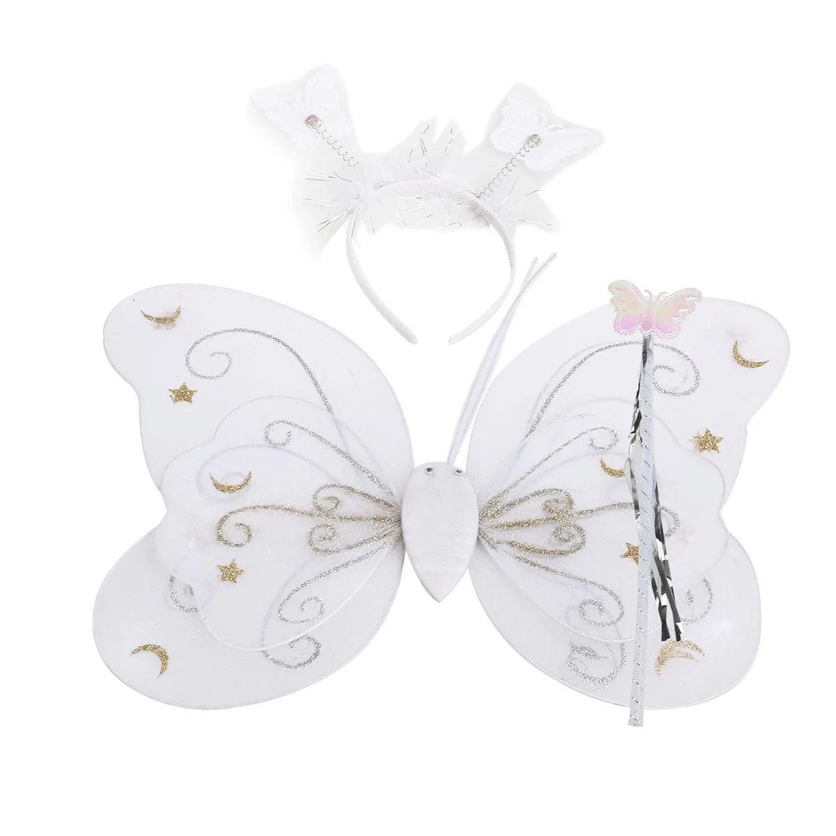 مجموعة أزياء الجنية البيضاء مكونة من 3 قطع مع عصابة رأس على شكل أجنحة للأطفال في أداء المدرسة في الهالوين وجناح الأطفال