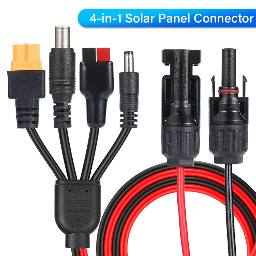 

4-in-1 Solar Panel Connector Extension Cable XT60 Female Conn Bipolar Link Wire Splitter with Connector DC Adapter Power Plug