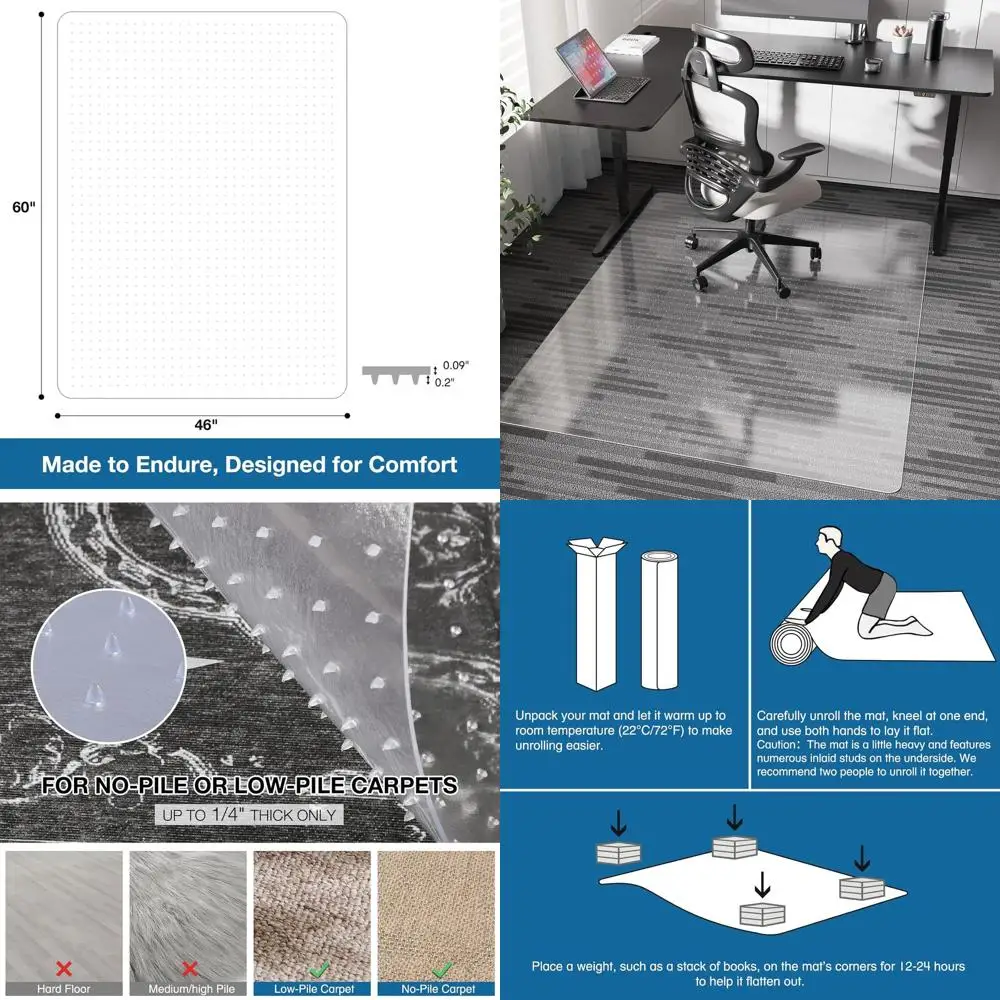 

Коврик для стула, 46 x 60, прозрачная нескользящая виниловая защита для пола для офисных столов