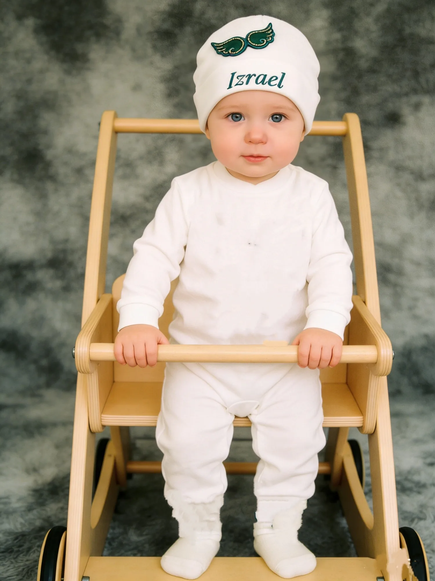 Baby Wing Embroidery Outfit Set - Romper + Blanket + Booties | Newborn Angel Gift Set