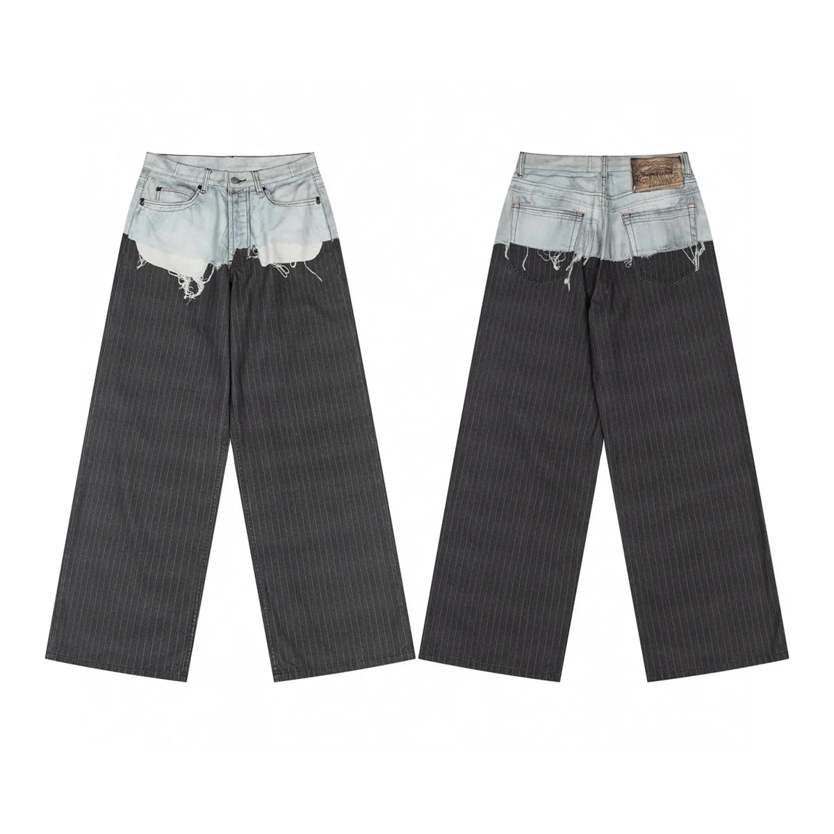 

Джинсы Acuc Style в американском уличном стиле, пэчворк, широкие штанины, средняя посадка, из денима, повседневные, свободного кроя, летние, молодежные