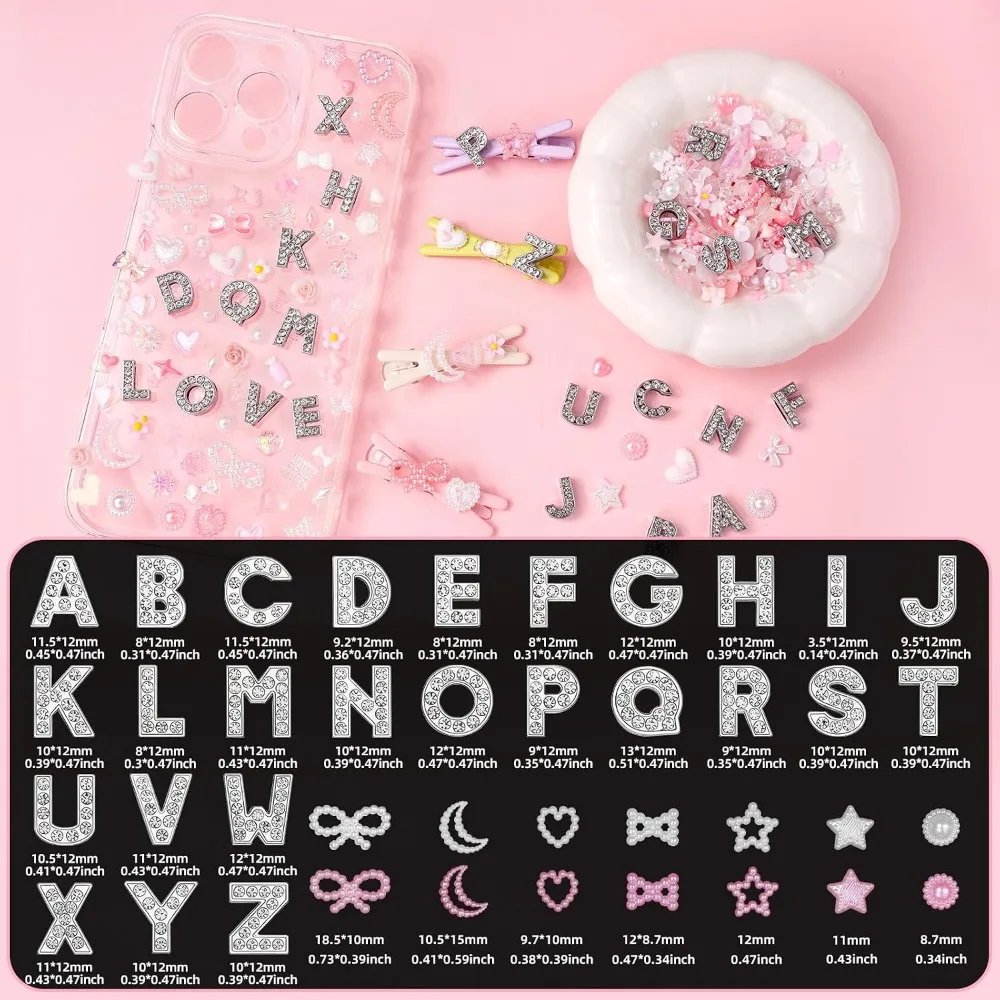 A-Z Alphabet Letters Junk Case Charms Kit, Pink Assorted Slime Charms Bulk for DIY Necklace Bracelet Jewelry Making Scrapbooking Crafts view 2