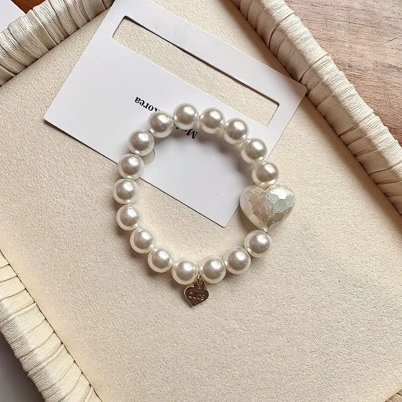 White Love Hair Rope Women Imitation Pearl Rubber Bands Hair Fashion Women Girl Ponytail Headweare Bracelet Hair Accessories