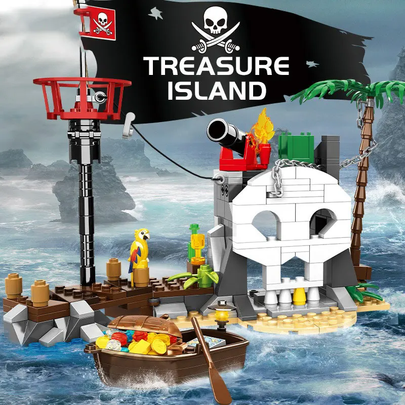 

MOC пиратская лодка корабль приморский остров сокровищ строительные блоки наборы кирпичей строительные игрушки для детей подарок для мальчиков 232 шт.