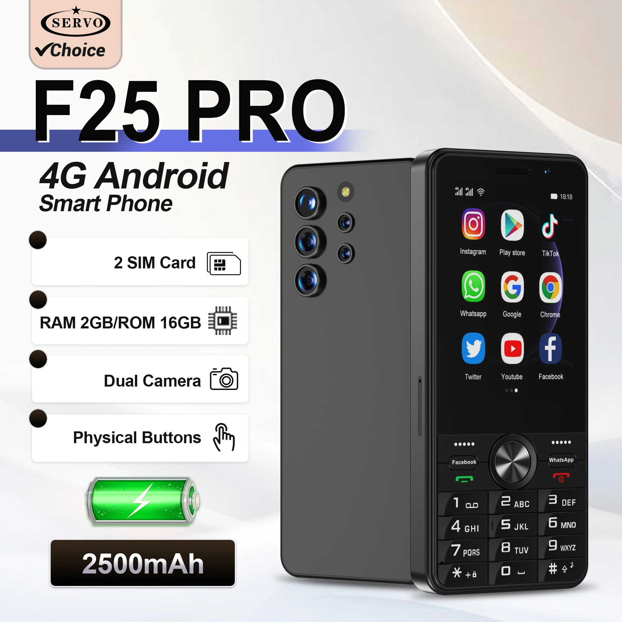 SERVO F25 PRO 4G LTE Smartphone Android System 2GB+16GB Google Play WiFi FM 3.5