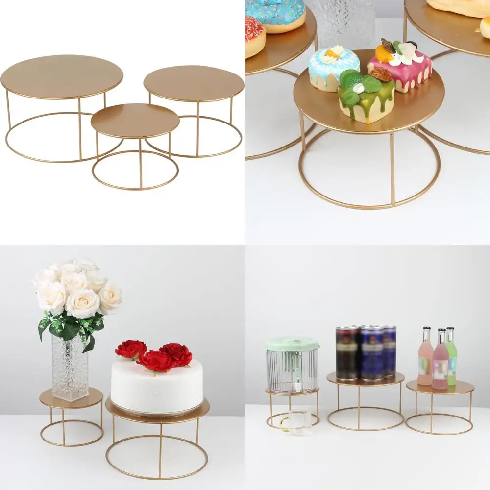 

Triple-Tiered Gold Metal Cake Stand for Wedding Dessert Displays and Events