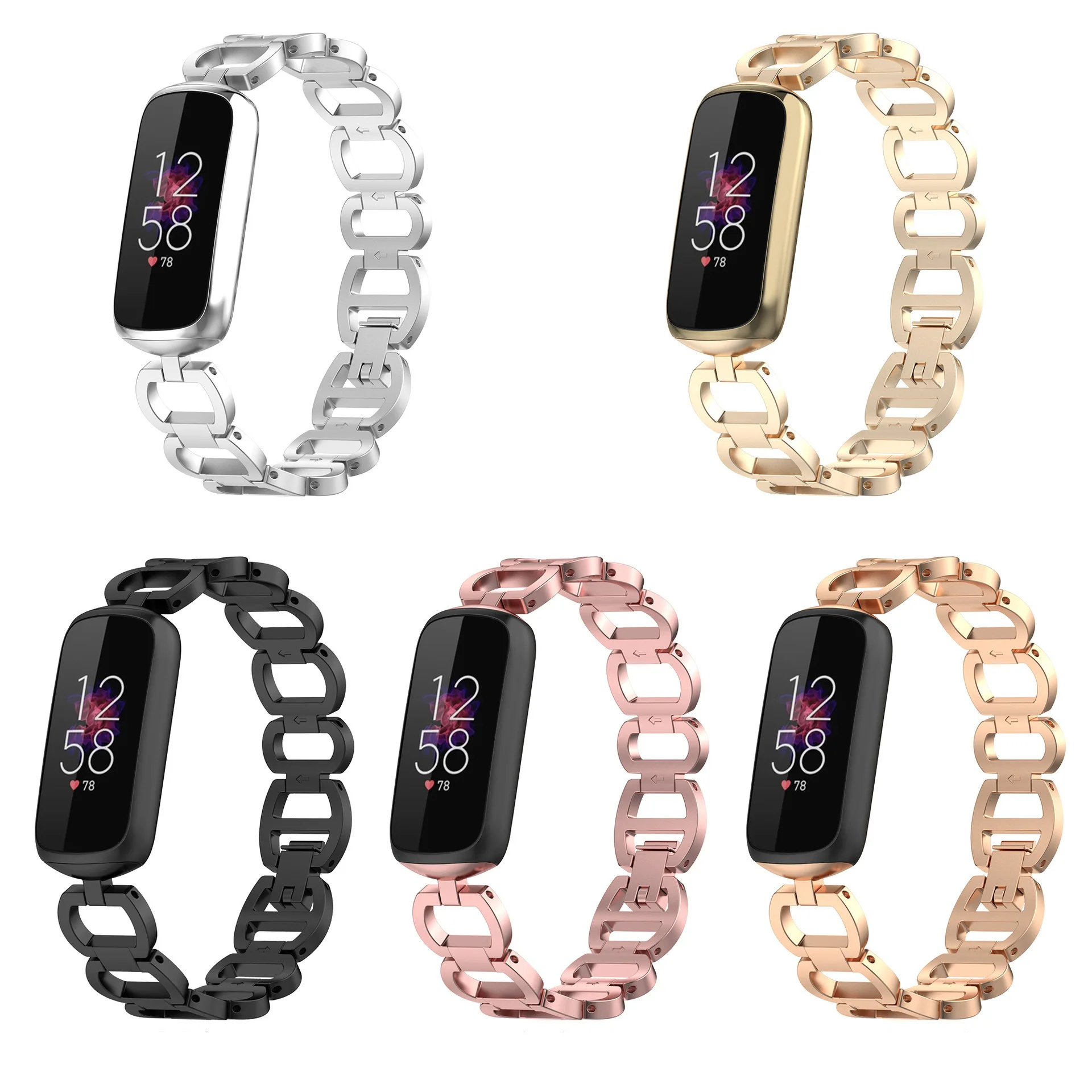 fitbit-luxe-メタルストラップブレスレット公式と同じブレスレット合金チェーンリストバンドフリーサイズ時計バンドストラップ