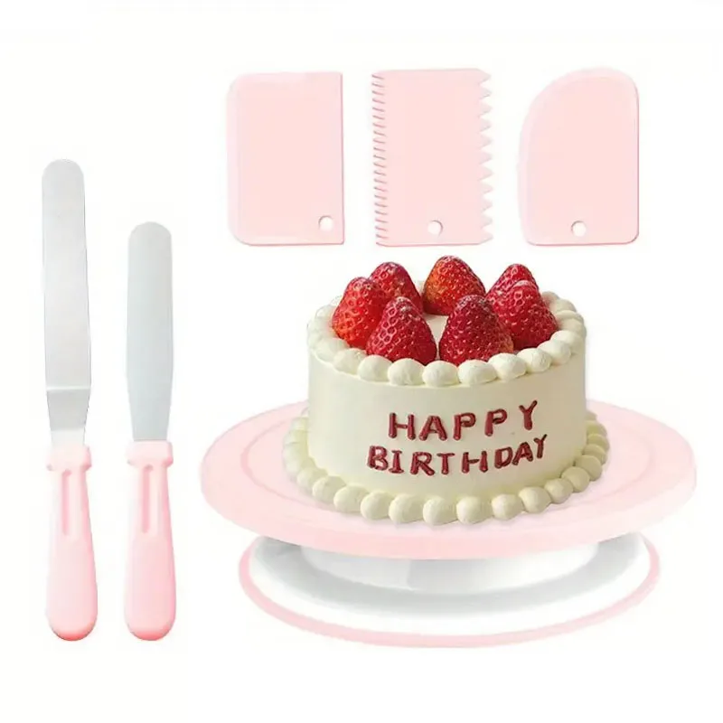 6PCS Cake Decorating Kit with Turntable Non-Slip Cake Turntable for DIY Baking Tools Set, Beginner & Buttercream Cupcake Bake