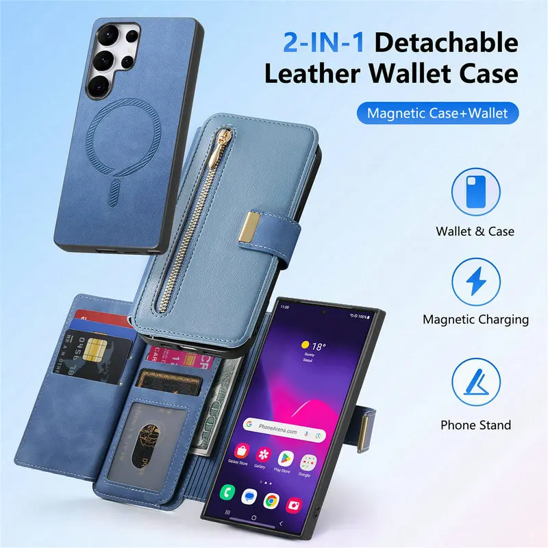 

Съемный кожаный чехол с магнитной картой 2 в 1, откидная крышка для Samsung Galaxy S25 Ultra Edge 5G, RFID-кошелек Funda Samsung S 25 Plus