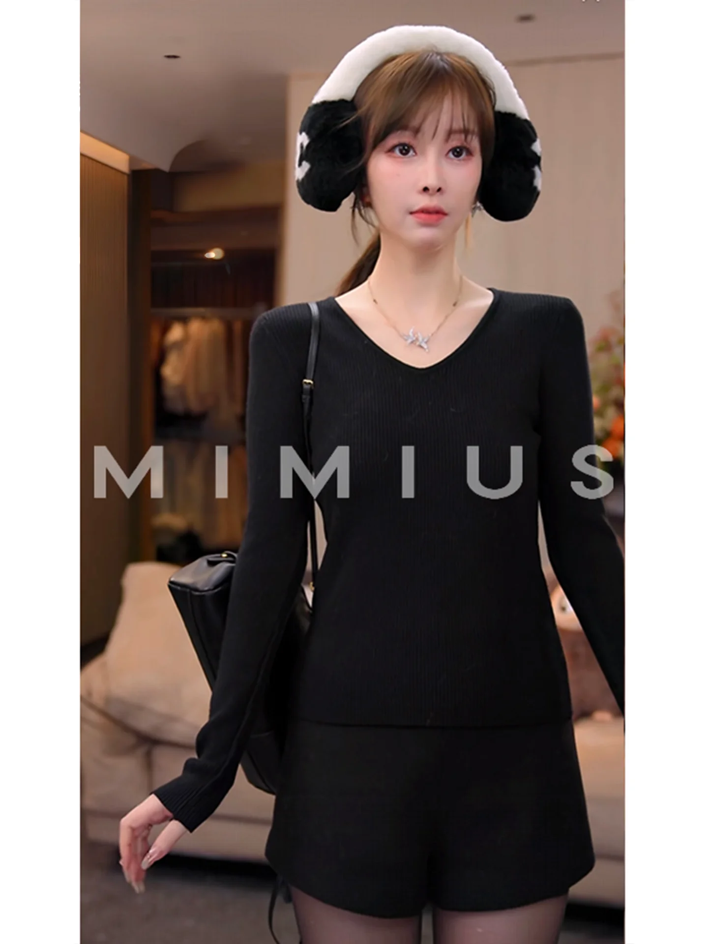 

Soft Skin-friendly Wool Blend Sweater Vertical Stripe Knitted Women's Small V-ne Mixed Fiber Long Sve Autumn Faion