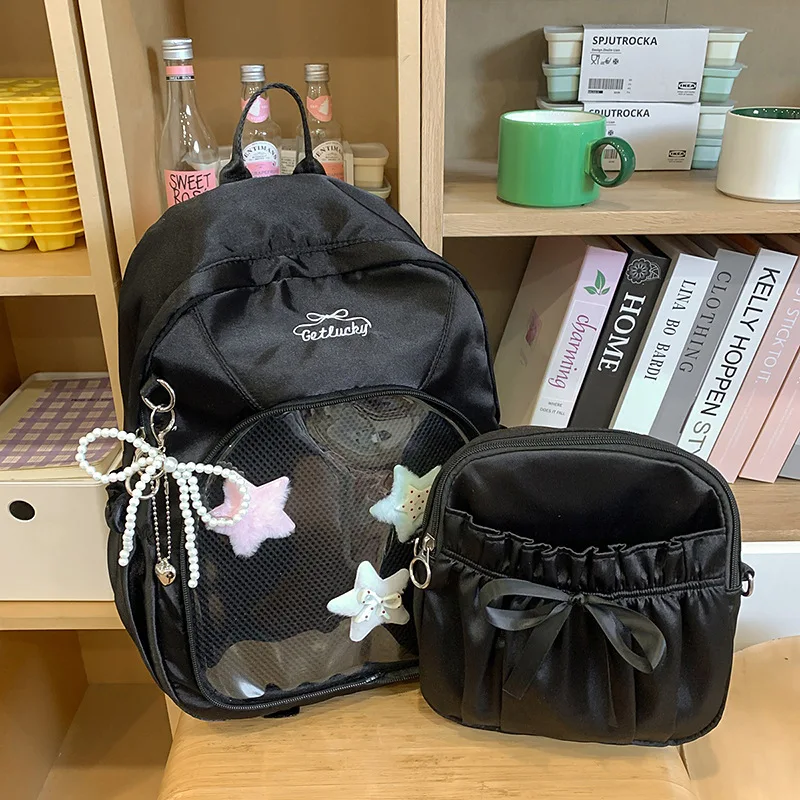 

HAEX Lolita Satin Women Backpacks 2025 Trend Designer DIY Detachable Ita Bags Female Dopamine Y2K Students Mochilas Para Mujer