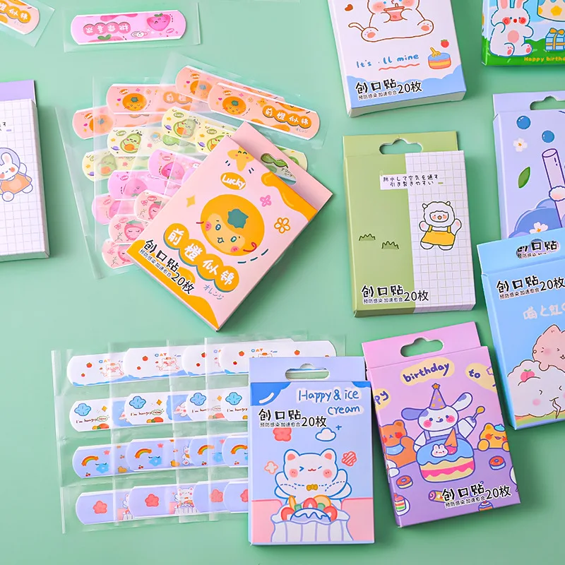 20pcs Baby Cute Cartoon Patterned Curved Patch Wound Strips Dressing Adhesive Plaster Bandages Band Aid for Children Banditas